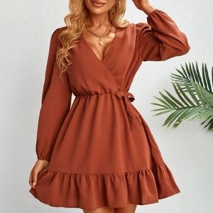 Boho lantern sleeve ruffle hem dress